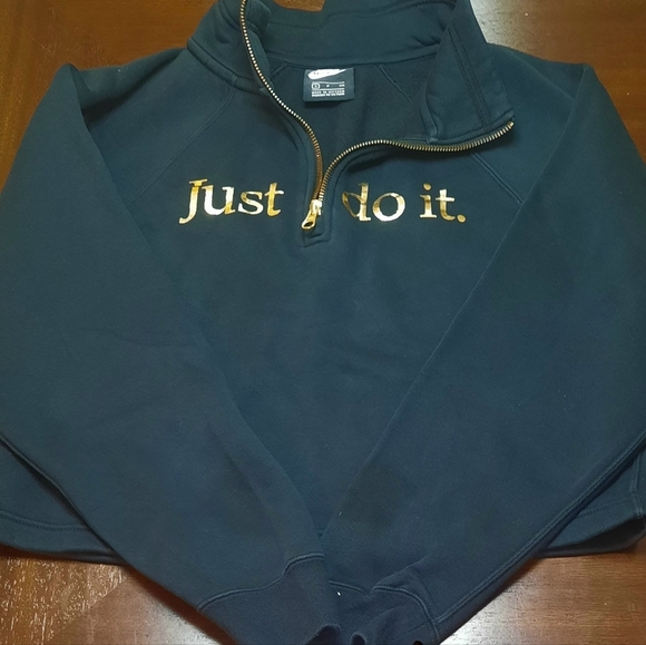 Nike Sportswear Shine Quarter Zip Crop Pullover Black Funnel Neck JUST DO IT - Picture 3 of 5